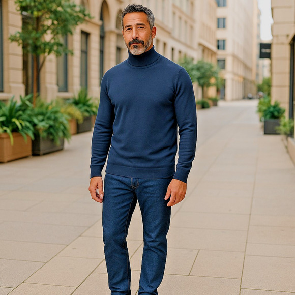 Brioni Other - VTG Brioni Roma Sweater Mens Medium Navy Blue Pure Cashmere Mock Neck Italy Made